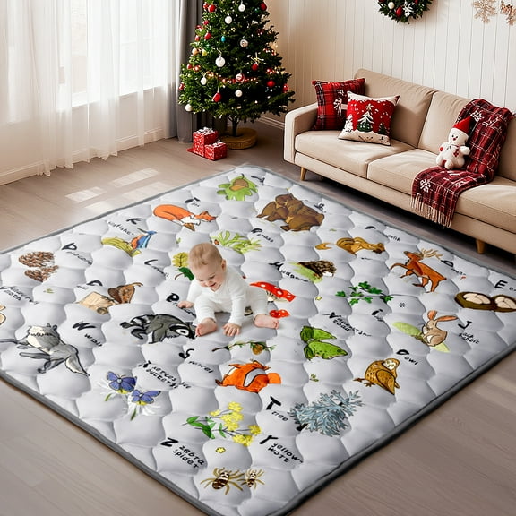 Baby Play Mat, Caveen Thicken Soft Cotton Baby Playmats, Foldable Anti-Slip Floor Crawling Playmat Playpen Mat for Infants and Toddlers, 50"x50", Light Grey