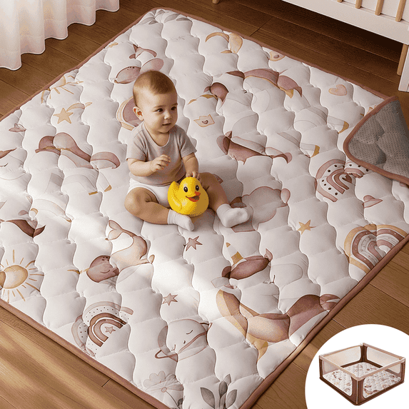 Baby Play Mat, Caveen Thicken Soft Cotton Baby Playmats, Foldable Anti-Slip Floor Crawling Playmat Playpen Mat for Infants and Toddlers, 50"x50"