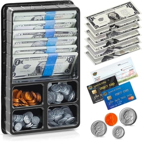 Play Money Set for Kids Fake Money for Play and Learning Kit Includes: Bills, Coins, Credit Card, and Checkbook