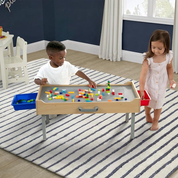 Play N Store Building Bricks Play Table with 100+ Bricks, Foldable Storage, Grey