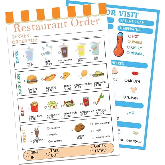 Play Notepads Playtime Notepads 50 Pages Order - Taking Restaurant  Visit Notepad Guest Check Server Notepad Receipt for  (Restaurant)
