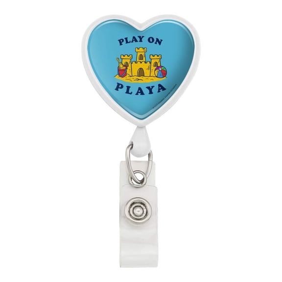 Play On Playa Player Sandcastle Funny Humor Heart Lanyard Retractable Reel Badge ID Card Holder