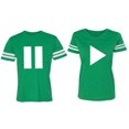 thumbnail image 1 of Play Pause Matching Couple Cotton Jerseys (Men Green / Women Green) (Men XL / Women XL), 1 of 3