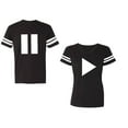 thumbnail image 1 of Play Pause Unisex Couple Matching Cotton Jersey style T-Shirt Contrasting stripes on sleeves (Men Black / Women Black) (Men S / Women S), 1 of 3