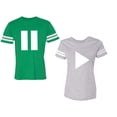thumbnail image 1 of Play Pause Unisex Couple Matching Cotton Jersey style T-Shirt Contrasting stripes on sleeves (Men Green / Women Heather) (Men S / Women S), 1 of 3