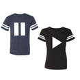 thumbnail image 1 of Play Pause Unisex Couple Matching Cotton Jersey style T-Shirt Contrasting stripes on sleeves (Men Navy / Women Black) (Men S / Women S), 1 of 3
