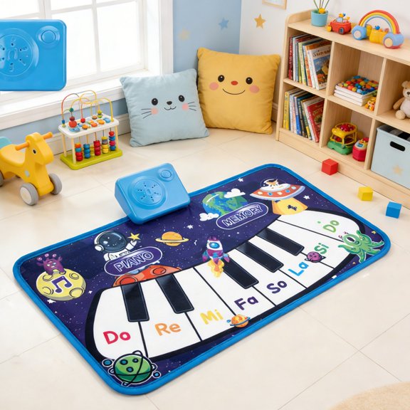 Play Piano Mat, Musical Toys Sensory Educational Carpet Dance Mat,Blue