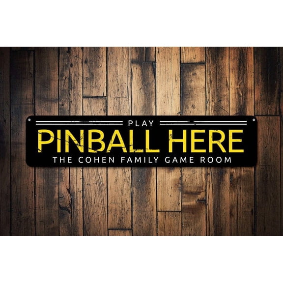 Play Pinball Here Sign Arcade Decor Family Name Sign Game Room Sign Custom Pinball Lover Man Cave Decor Pinball Here - Size: 16 x 4 Inches