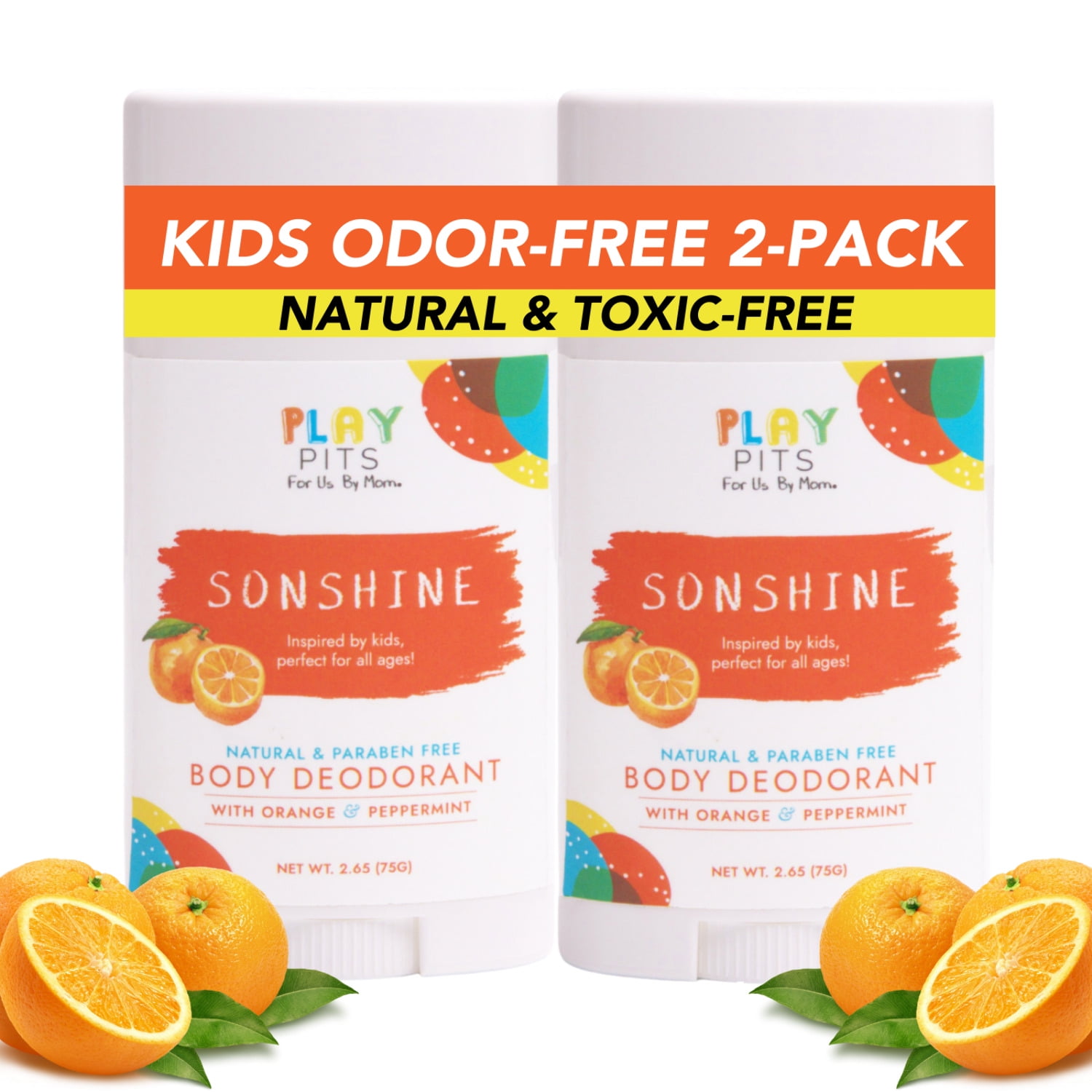 Play Pits – Natural Kids Whole Body Deodorant – Sonshine Scent – Infused W/Orange Essential Oils-2pk