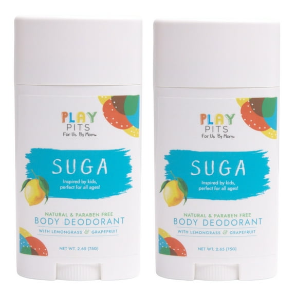 Play Pits  Natural Kids Whole Body Deodorant  Suga Scent  Infused W/Lemon Essential Oils -2pk