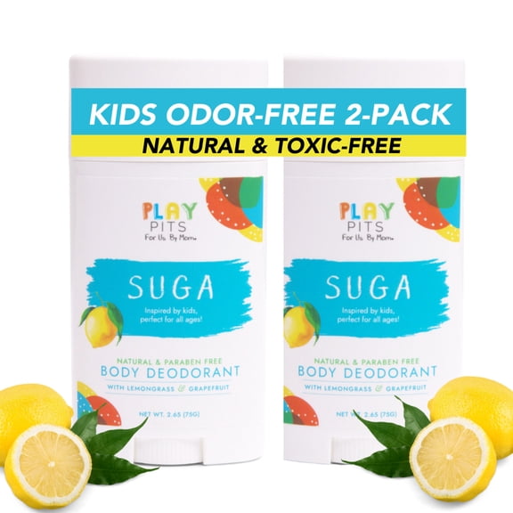 Play Pits Natural Kids Whole Body Deodorant Suga Scent Infused W/Lemon Essential Oils -2pk