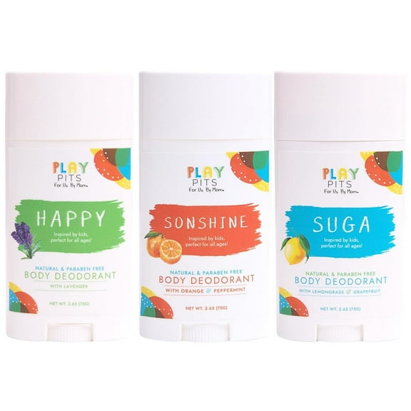 Play Pits – Natural Kids Whole Body Deodorant – Variety Pack – Infused W/Essential Oils -3pk