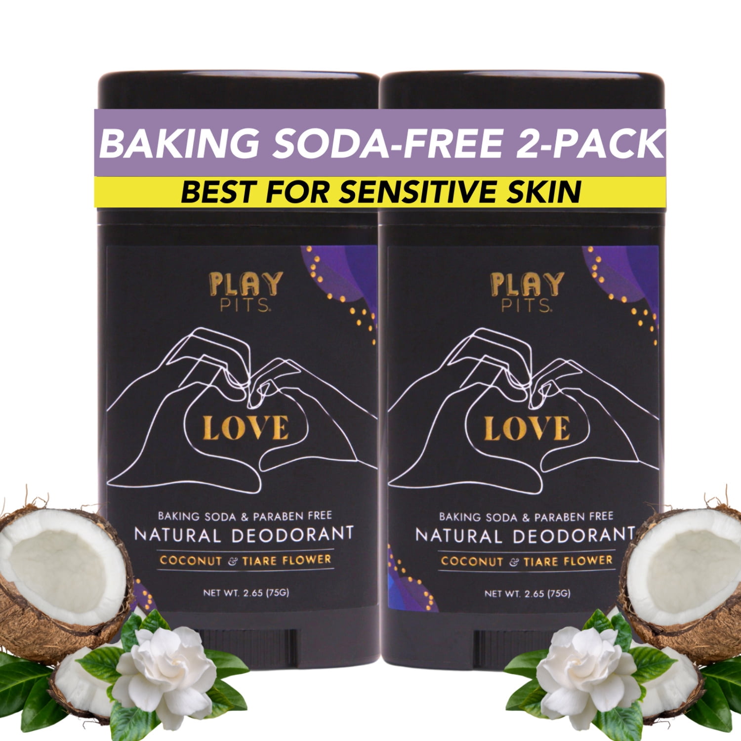 Play Pits – Natural Whole Body Deodorant For Men & Women – Love Scent – Infused W/Essential Oils - 2pk