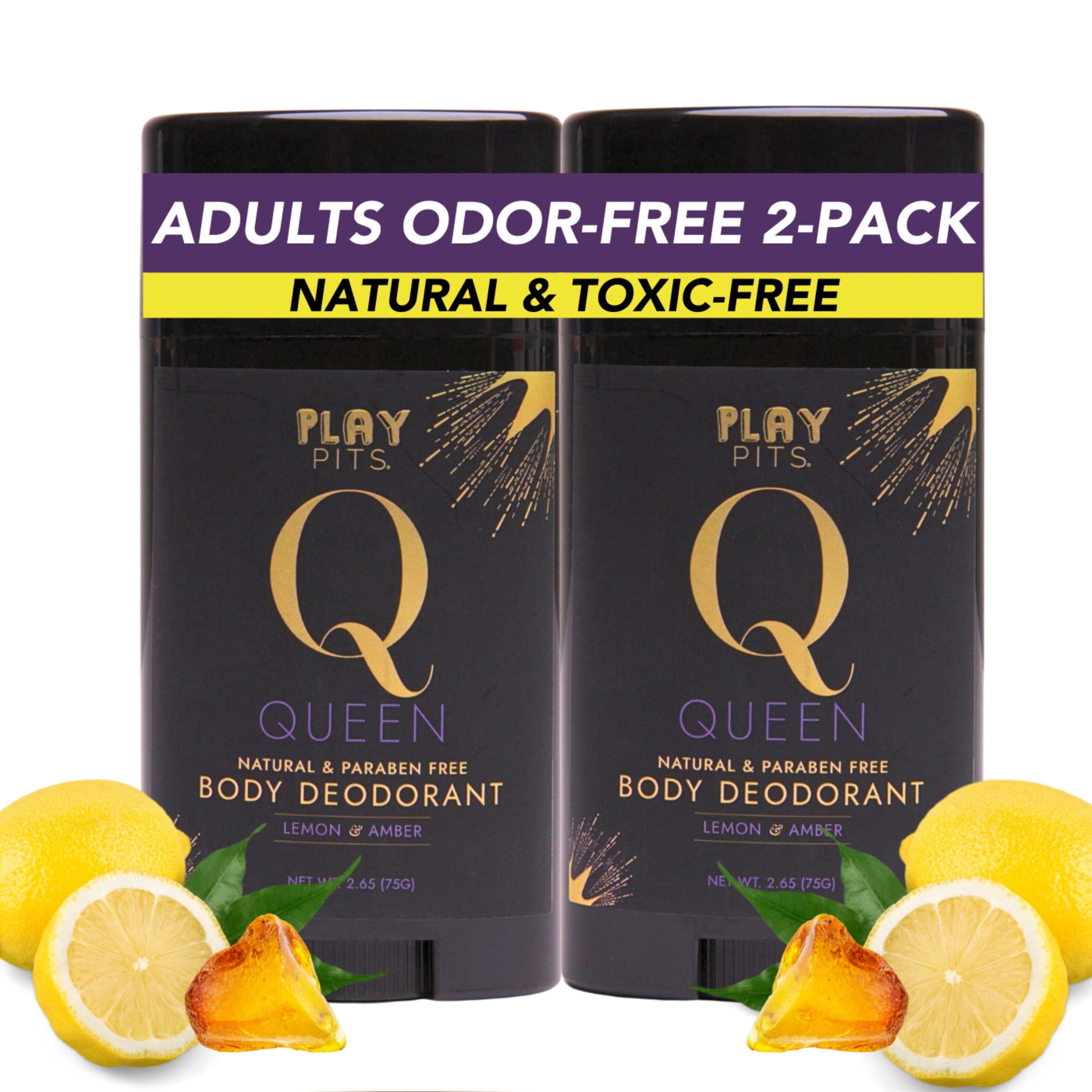 Play Pits – Natural Whole Body Deodorant For Men & Women – Queen Scent – Infused W/Lemon & Amber-2pk