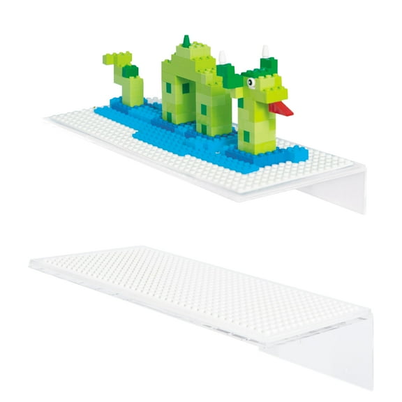 Play Platoon Building Brick Display Shelves 2 Pack Minifigure Display Case Shelf - 12x5 Inch Acrylic Wall Mount Shelf for Wall, Compatible with Lego, Megablox, and Other Major Brands - White