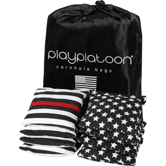 Play Platoon Cornhole Bags Set of 8, American Flag Duck Cloth