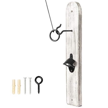 Play Platoon Hook and Ring Game with Bottle Opener and Magnetic Cap Catch - Ring Toss Game for Adults, Rustic White Wood