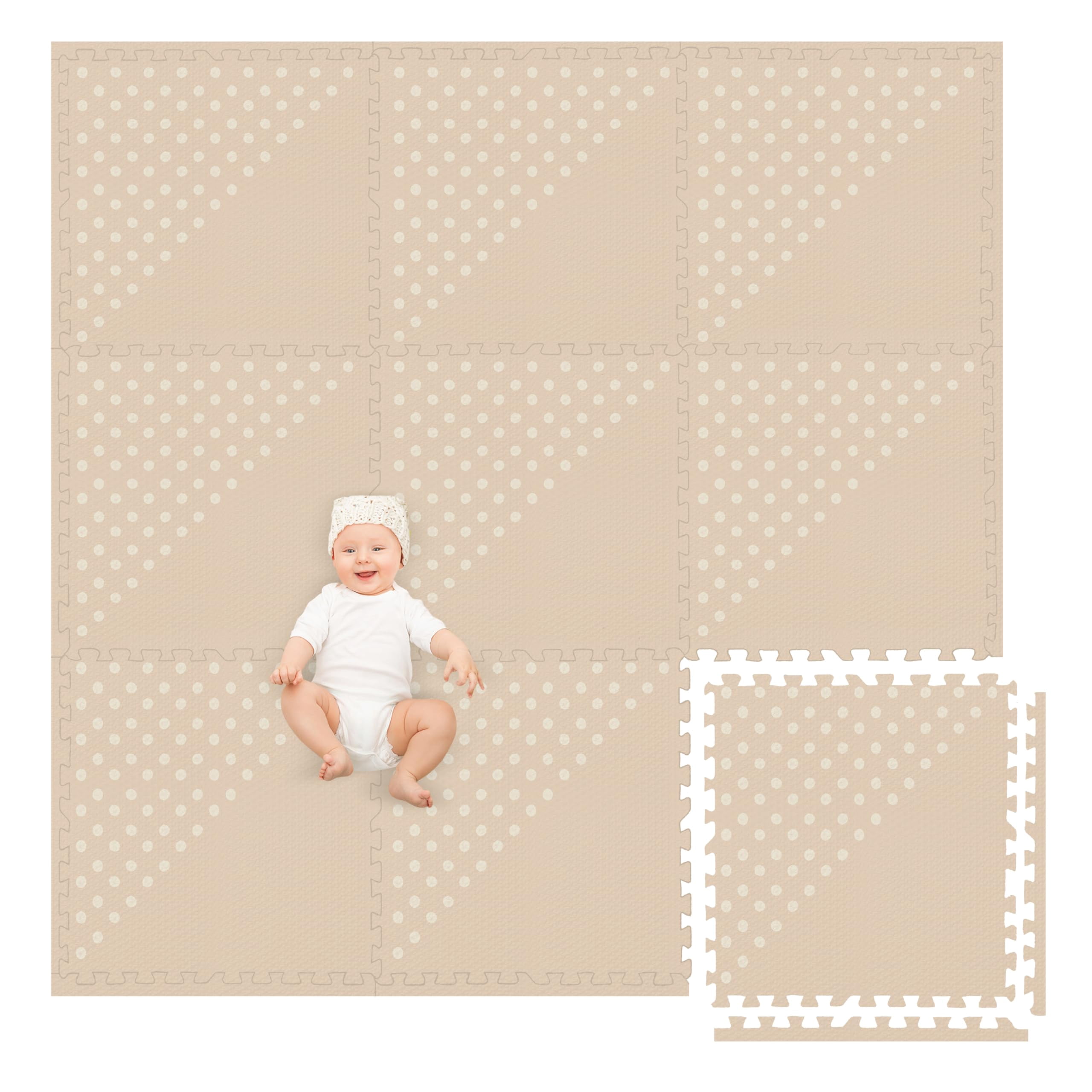 Play Platoon Large Baby Play Mat for Floor 9 Tile 72 x 72 in - Extra-Thick Interlocking Foam Tiles 24 x 24 in - Soft Puzzle Mats for Playroom - Neutral Playmat Rug for Kids - Triangle