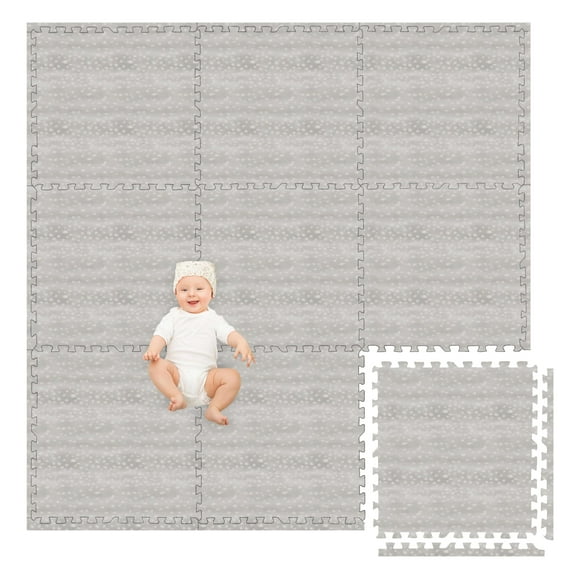 Play Platoon Large Kids Mats for Floors, 9 Tile 72 x 72 inch, Non-Toxic with Extra-Thick Interlocking Tiles, 24 x 24 in. Puzzle Mat Pieces with Border, Neutral Playmat Rug for Toddlers & Children