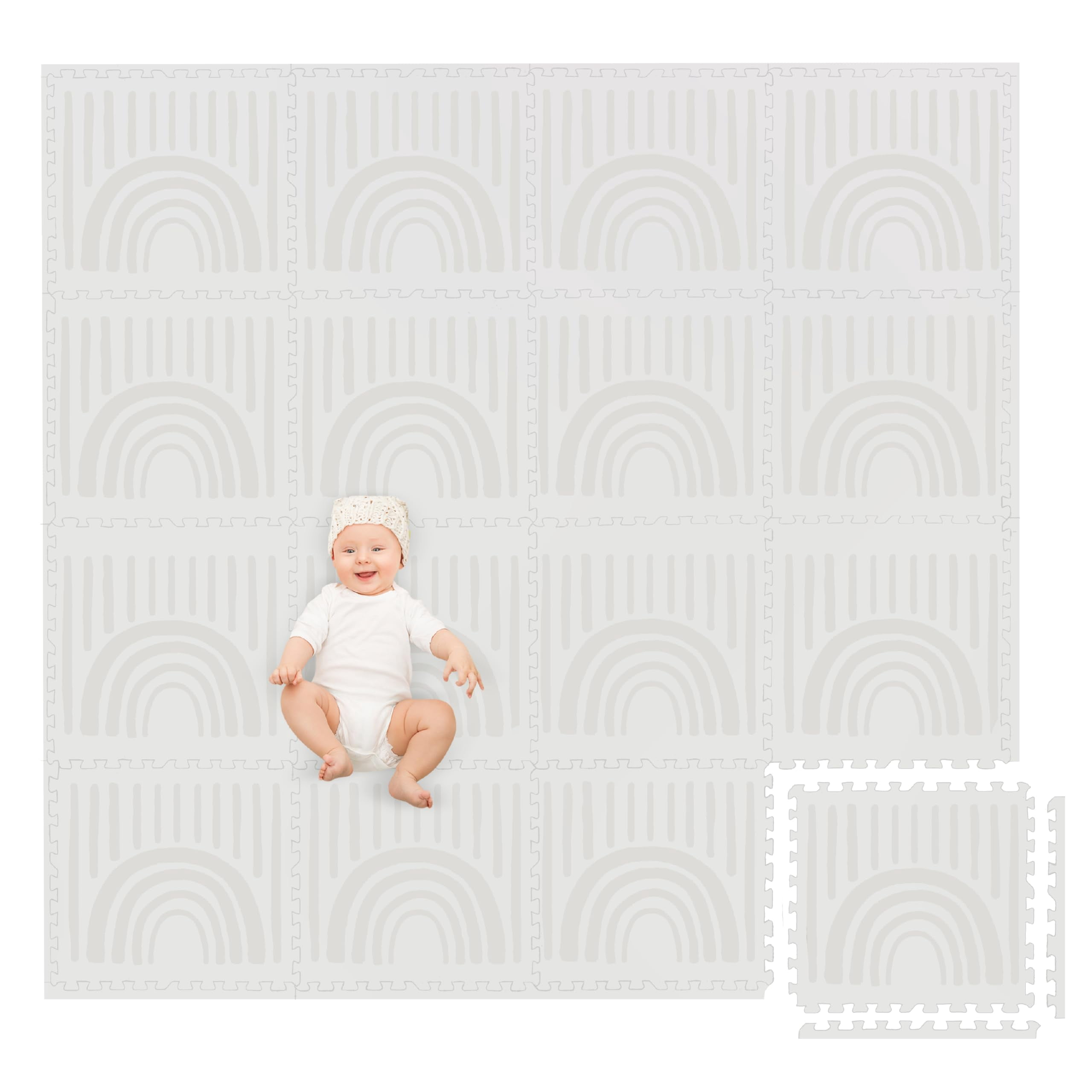 Play Platoon Non-Toxic Large Kids Play Mat, 16 Foam Mat Tiles 96 x 96 inch - Extra-Thick Interlocking Comfortable 24 x 24 in. Puzzle Baby Play Mats for Floor, Neutral Baby Play Mat Rug for Toddlers