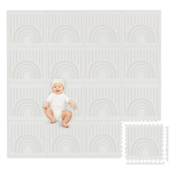 Play Platoon Non-Toxic Large Kids Play Mat, 16 Foam Mat Tiles 96 x 96 inch - Extra-Thick Interlocking Comfortable 24 x 24 in. Puzzle Baby Play Mats for Floor, Neutral Baby Play Mat Rug for Toddlers