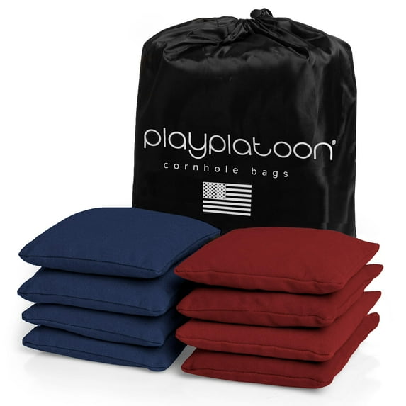 Play Platoon Weather Resistant Cornhole Bags - Set of 8 Regulation Corn Hole Bean Bags - Burgundy & Navy Blue - Durable Duck Cloth Corn Hole Bag for Tossing Game, Includes Tote Bag