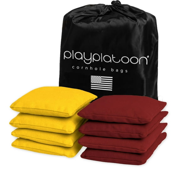 Play Platoon Weather Resistant Cornhole Bags - Set of 8 Regulation Corn Hole Bean Bags - Burgundy & Yellow - Durable Duck Cloth Corn Hole Bag for Tossing Game, Includes Tote Bag