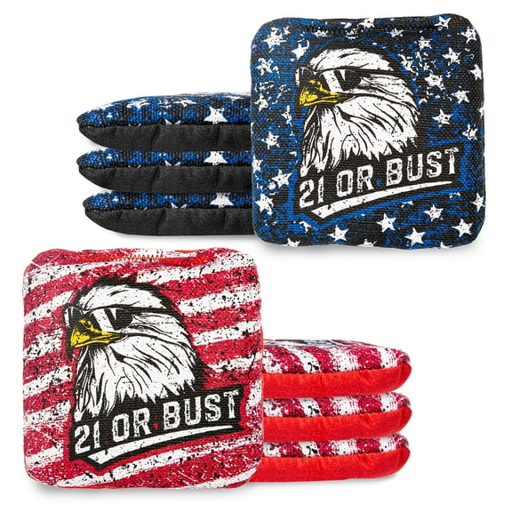 Play Platoon Tournament Series Cornhole Bags - Pro Style Dual Sided Slick and Sticky Side Bags - Set of 8 - Designed in USA - 4 Red & 4 Blue Bald Eagles - Designed in U.S.A