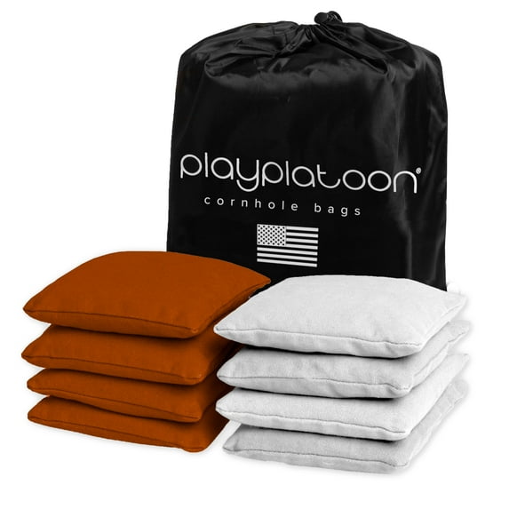 Play Platoon Weather Resistant Cornhole Bean Bags Set of 8 - Regulation Size & Weight - 4 Burnt Orange & 4 White Corn Hole Bags