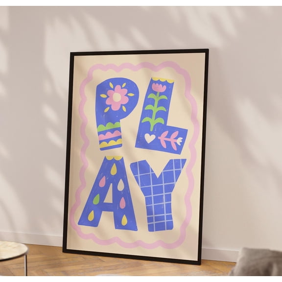 Play Poster, Colorful Nursery Wall Art, Unframed Paper Poster 8x10in