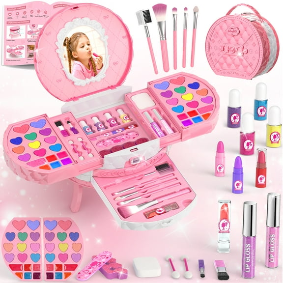 PERRYHOME Kids Makeup Kit for Girl, Washable Makeup Set for Little Girls, Cosmetic Set Pretend Play Makeup Toy Beauty Set Christmas & Birthday Gift Princess Toys for 3 4 5 6 7 8 9 10 11 12 Year