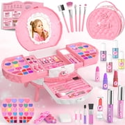PERRYHOME Kids Makeup Kit for Girl, Washable Makeup Set for Little Girls, Cosmetic Set Pretend Play Makeup Toy Beauty Set Christmas & Birthday Gift Princess Toys for 3 4 5 6 7 8 9 10 11 12 Year