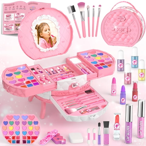 PERRYHOME Kids Makeup Kit for Girl, Washable Makeup Set for Little Girls, Cosmetic Set Pretend Play Makeup Toy Beauty Set Christmas & Birthday Gift Princess Toys for 3 4 5 6 7 8 9 10 11 12 Year
