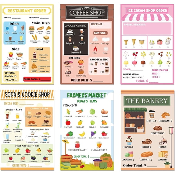 Play Pretend Notepads, 6 Pack Restaurant Pretend Play Notepad 4x6 Inches, Playtime Restaurant Order Pads, Role Playing Supplies Gifts (180 Sheets)
