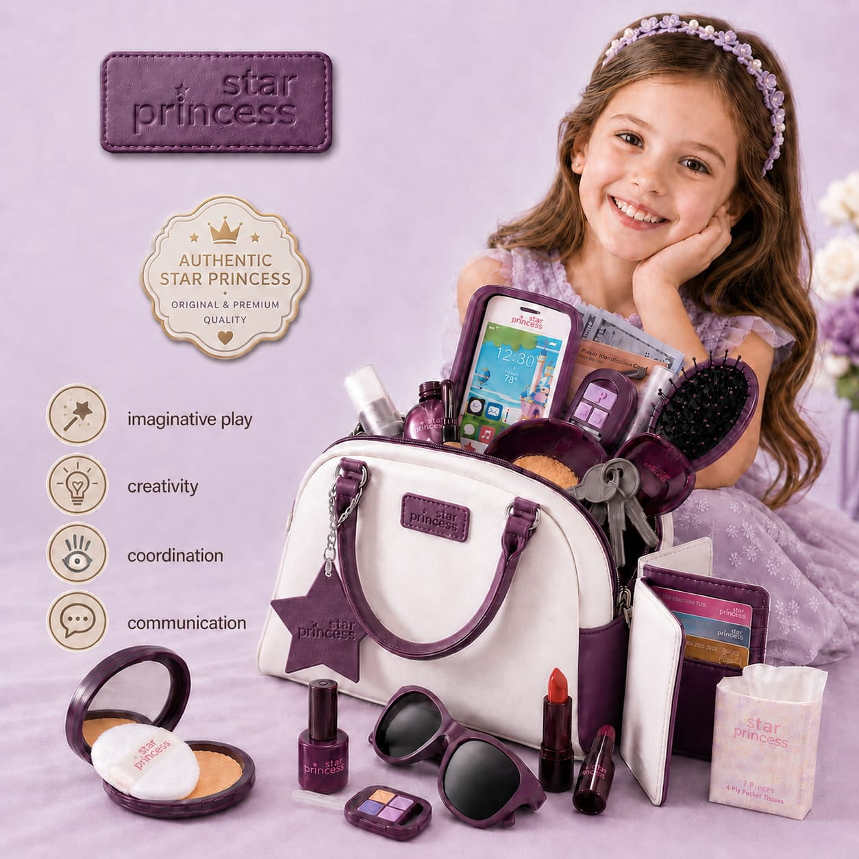 KIDS　コスメセット　セボンスター　プリンセストートバッグ　ひみつリング Star Princess Play Purse for Girls Toddler Pretend Play