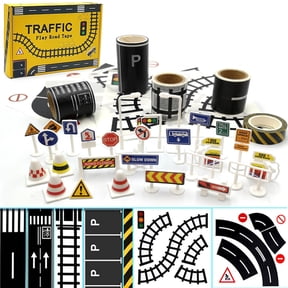 Play Road Tape for Toy Cars & Trains Black Packing Traffic Signs Tape Stick to Floors and Walls, Quick Cleanup, for Kids Gift