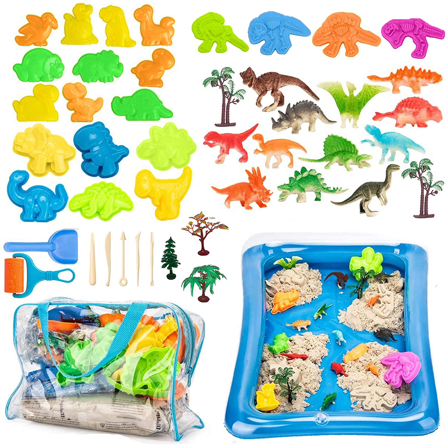 Play Sand Kit for Kids 48 PC Dinosaur SandBox Toys,3lbs Moving Sand