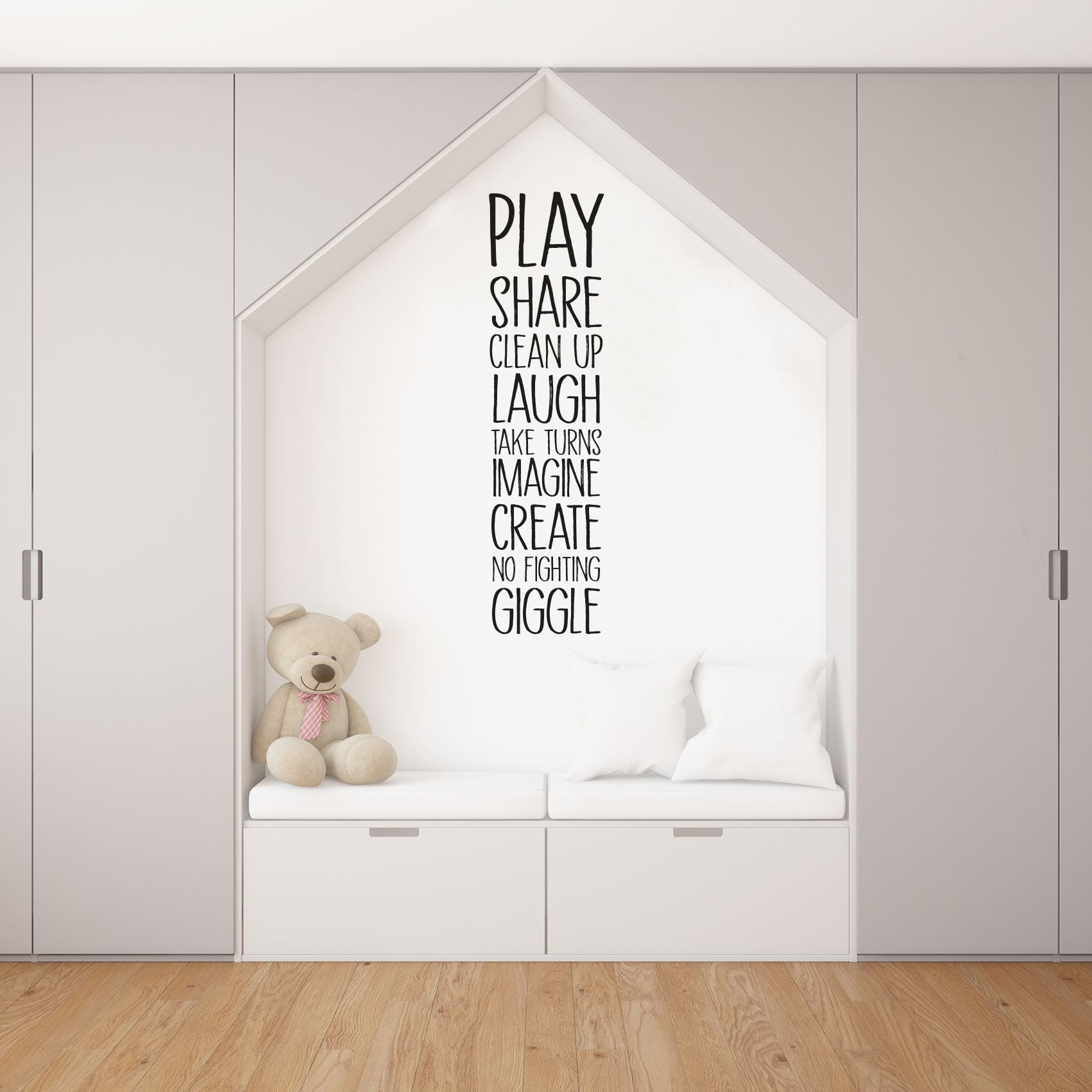 Play Share Clean Up Laugh Playroom Rules Play House Playmates Nursery Quotes  Saying Wall Art Sticker Designs Vinyl Stickers For Home House Walls Rooms  Window Bedroom Decoration Size (10x6 inch) - Walmart.com, image size:1700x1700
