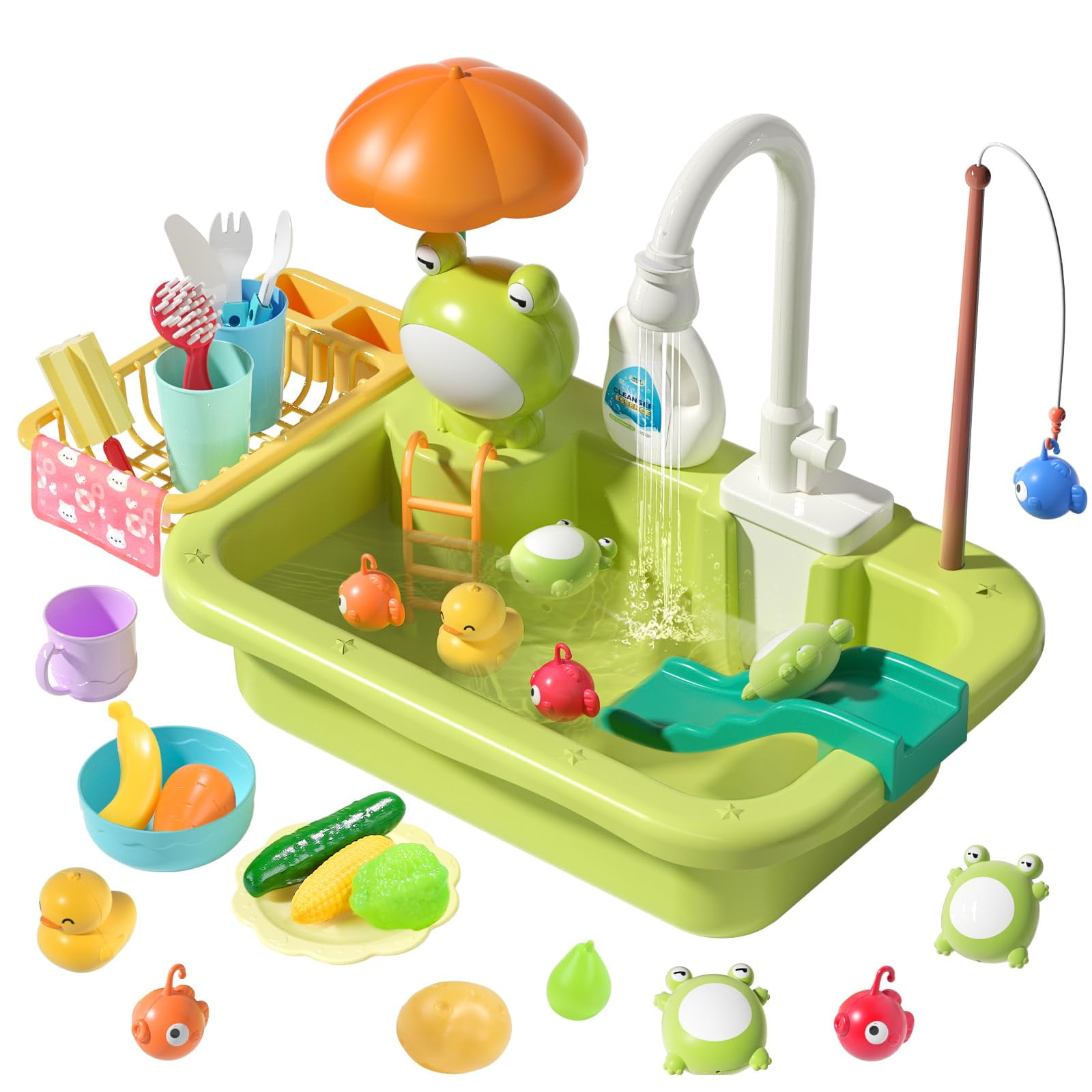 Play Sink with Running Water, Kitchen Sink Toys with Upgraded Electric