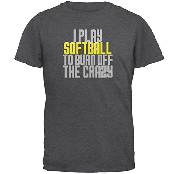 Play Softball Burn Crazy Mens T Shirt Dark Heather LG