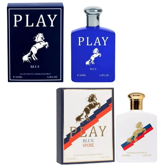 Play Spirit Collection for Men  Set of 2 Eau de Toilette Sprays (Fresh Blue & Active Spore)  3.4 FL Oz | 100 ml Each  Long-Lasting, Cool & Energetic Fragrance Set