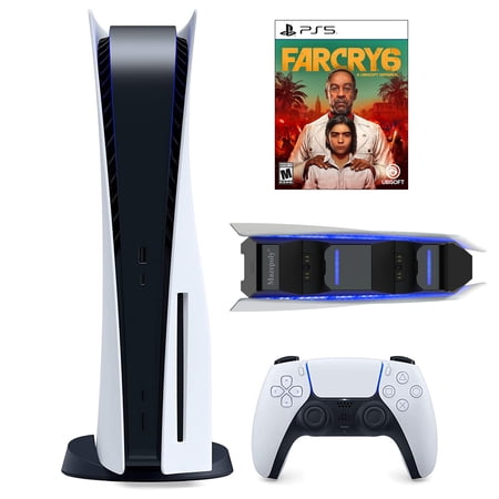 Play-Station-5 825GB Disk Console, UHD Blu-ray, One Wireless Controller, Far Cry 6 Play-Station-5 Standard Edition with Mazepoly Dual Charger Dock