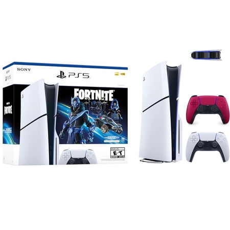 Play-Station 5 Disc Edition _ Fortnite Cobalt Star Bundle, Extra Red Wireless Controller with Mazepoly Accessories