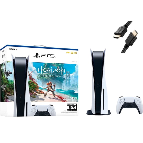 Play-Station 5 P-S-5 Disc Version Gaming Console Horizon Forbidden West Bundle - 16GB GDDR6 Memory, 825GB SSD, 4K Blu-ray player, WiFi 6, BT 5.1, Ethernet,4K and HDR,Tempest 3D AudioTech,USB cable