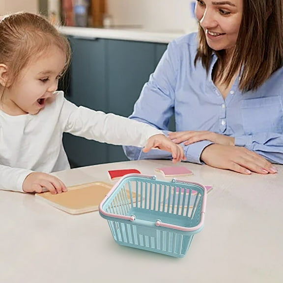 Play Store Small Shopping Basket Mini Plastic Grocery Baskets with Handles Retail Shopping Baskets Shower Baskets for Home Sundries Storage Party Favors Kids Shopping Cart(Light Blue)