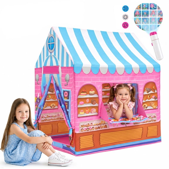 Lictin Pink Play Tent for Girls, Large Princess Play Tent House with Projector, Indoor & Outdoor Castle Tent Toy Gift for Kids Ages 3 4 5 6 7 8