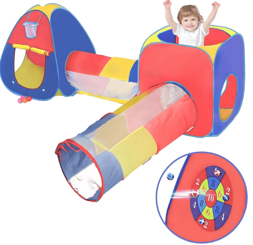 Play Tent and Tunnel 4 in 1 Play Tent Jungle Gym For Kids Play House Ball Pit 2 Tents & 2 Crawl Tunnels Indoor Outdoor Toy Tent Colorful Gift For Toddlers
