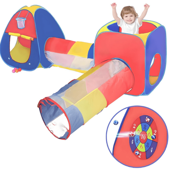 Play Tent and Tunnel ， 4 in 1 Play Tent Jungle Gym For Kids Play House Ball Pit 2 Tents & 2 Crawl Tunnels Indoor Outdoor Toy Tent Colorful Gift For Toddlers