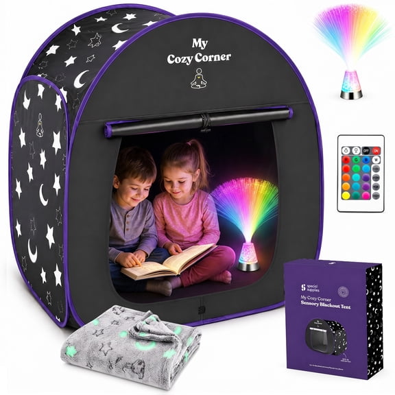 Special Supplies Blackout Sensory Tent for Kids Portable Tent with Fiber Optic Sensory Lamp, Glow Blanket & Remote Calming Corner, Indoor Play