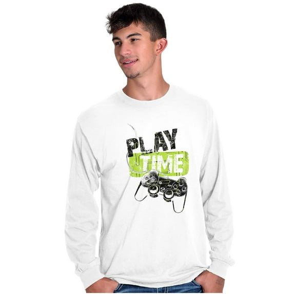 Play Time Video Game Gaming Nerd Men's Big & Tall Long Sleeve Graphic Tee Brisco Brands 2X